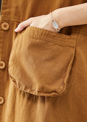 Plus Size Orange Hooded Pockets Cotton Coat Outwear Spring