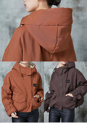 Plus Size Orange Hooded Pockets Duck Down Jacket In Winter