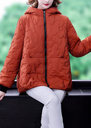 Plus Size Orange Hooded Zippered Fine Cotton Filled Winter Coats