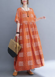 Plus Size Orange O-Neck Patchwork Wrinkled Party Maxi Dress Summer