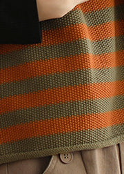 Plus Size Orange O-Neck Striped Knit Beach Vest Sleeveless