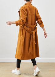 Plus Size Orange Oversized Tie Waist Woolen Coat Spring