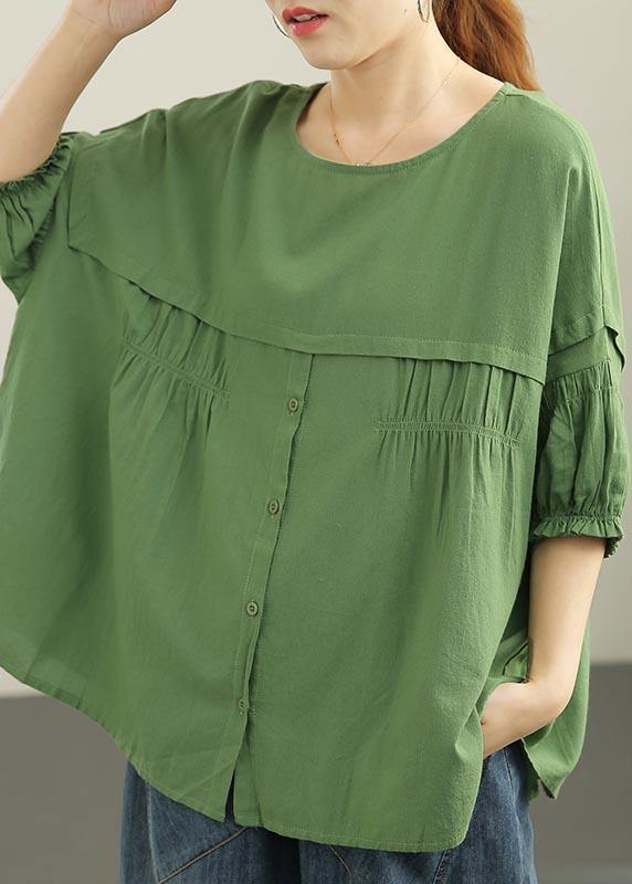 Plus Size Orange Patchwork Batwing Sleeve Cotton Shirt Tops Summer - SooLinen