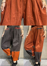 Plus Size Orange Pockets Cotton Pants Spring