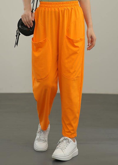 Plus Size Orange Pockets Harem Pants Summer - SooLinen