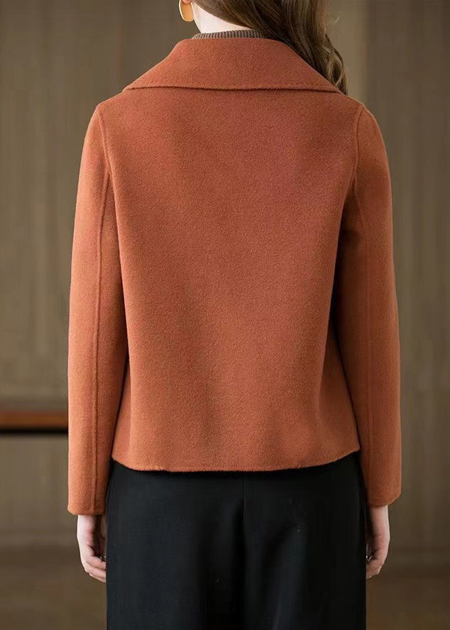 Plus Size Orange Pockets Woolen Coats Spring