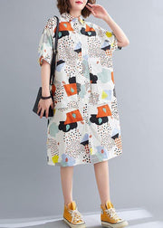Plus Size Orange Print Cotton Pockets Summer Dresses - SooLinen