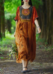 Plus Size Orange Tasseled Embroidered Patchwork Silk Long Dresses Summer