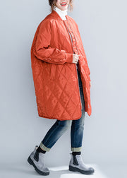 Plus Size Orange Zip Up Pockets Ruffled Patchwork Cotton Filled Coats Winter