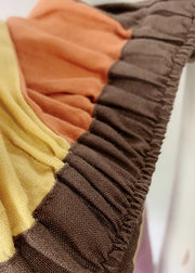 Plus Size Orange elastische Taille Patchwork-Leinen-A-Linien-Rock Frühling