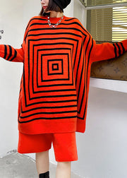 Plus Size Orange fashion Knit Casual Fall Women Sets 2 Pieces
