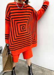 Plus Size Orange fashion Knit Casual Fall Women Sets 2 Pieces