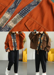 Plus Size Orange retro Patchwork Loose Fall Coat
