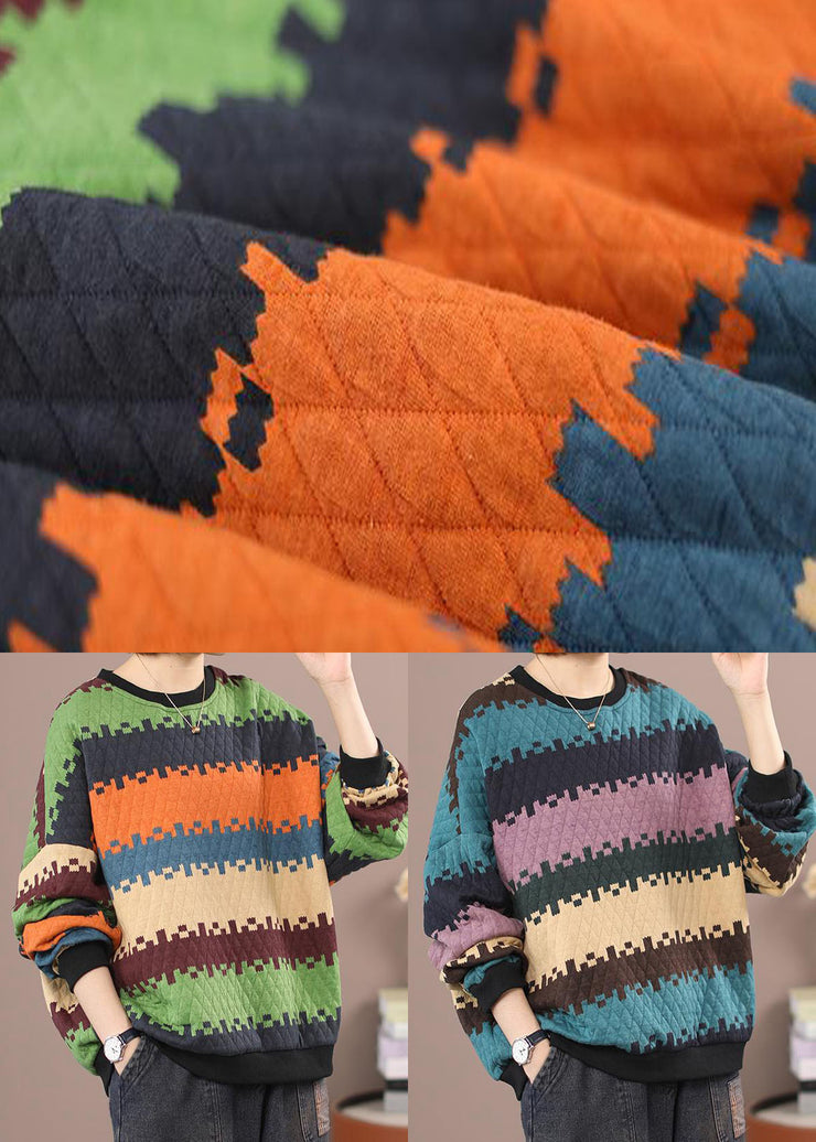 Plus Size Orange thick Striped Sweatshirt Winter