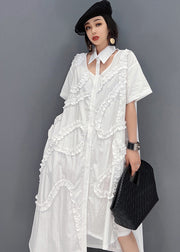 Plus Size Original White Asymmetrical Design Ruffled Cotton Shirt Dress Short Sleeve