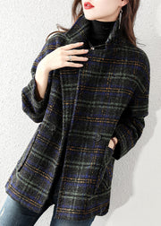 Plus Size Peter Pan Collar Plaid Woolen Coat Winter