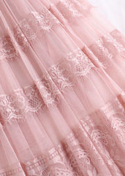 Plus Size Pink Lace Patchwork Tulle Maxi Skirt Summer