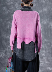 Plus Size Pink Oversized Patchwork Cotton Sweatshirts Top Spring