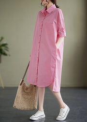 Plus Size Pink Peter Pan Collar Cotton Shirts Dress Summer