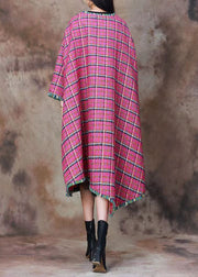 Plus Size Pink Plaid Button Wool Long Coats Spring