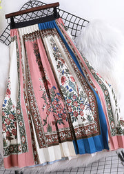 Plus Size Pink Striped Print Chiffon Pleated Skirts Spring