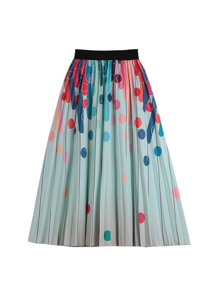 Plus Size Pink Striped Print Chiffon Pleated Skirts Spring