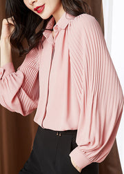 Plus Size Pink Cinched Peter Pan Collar Chiffon Shirt Tops Spring