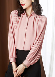 Plus Size Pink Cinched Peter Pan Collar Chiffon Shirt Tops Spring