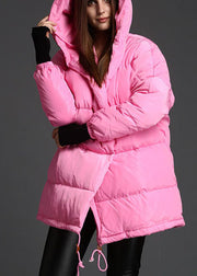 Plus Size Pink hooded drawstring Winter Duck Down Coat
