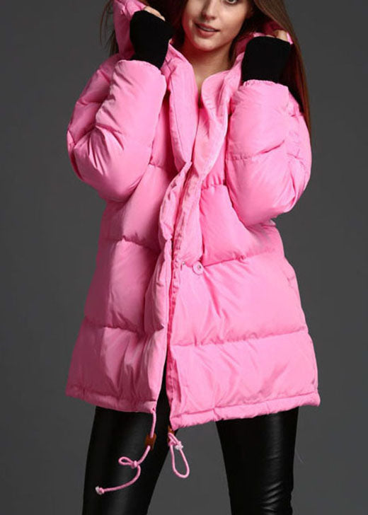 Plus Size Pink hooded drawstring Winter Duck Down Coat