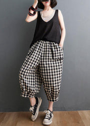 Plus Size Plaid Elastic Waist Casual Harem Pants Summer Cotton Linen - SooLinen