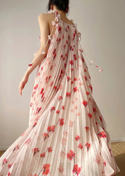 Plus Size Print Chiffon Pleated Maxi Dress Sleeveless