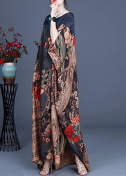 Plus Size Print asymmetrical design Patchwork Silk Vacation Dresses Summer - SooLinen
