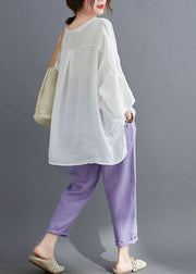 Plus Size Purple Asymmetrical Design Print Cotton Two Pieces Set Summer