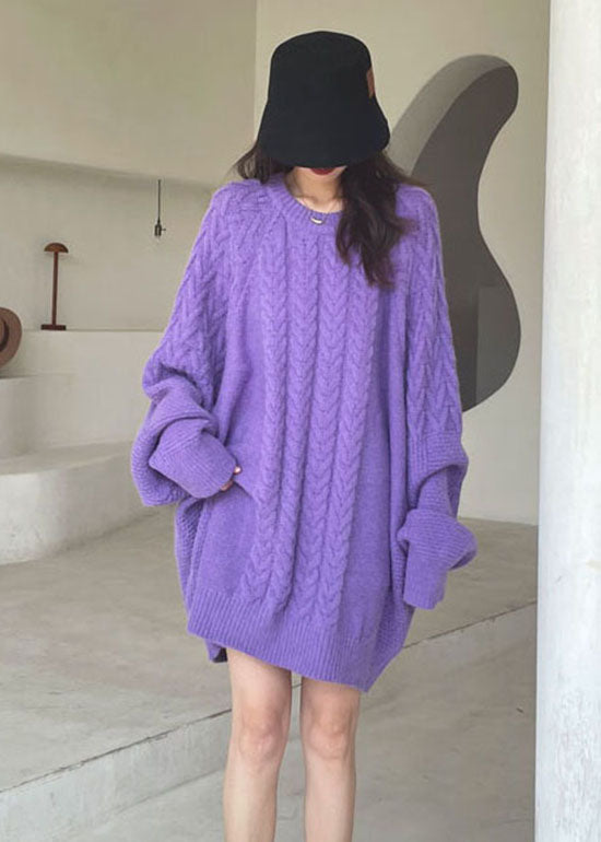 Plus Size Purple Casual Knit Sweater Dress Winter
