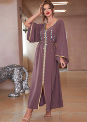Plus Size Purple Lace Patchwork Chiffon Robe Dresses Long Sleeve