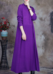 Plus Size Lila O-Ausschnitt Strickpullover Kleid Winter
