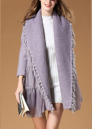 Plus Size Purple PeterPan Collar Patchwork Lace Casual Fall Woolen Coat