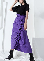 Plus Size Purple Ruffled drawstring Skirt Spring