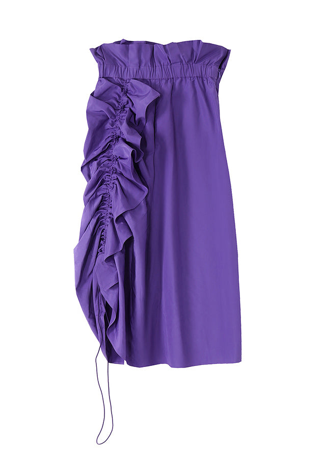 Plus Size Purple Ruffled drawstring Skirt Spring