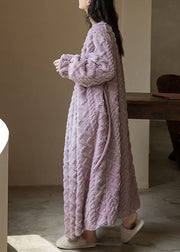 Plus Size Purple V Neck Patchwork Thick Fluffy Robe Spring