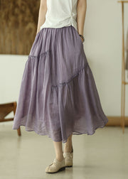 Plus Size Purple elastic waist Asymmetrical A line Skirts Spring