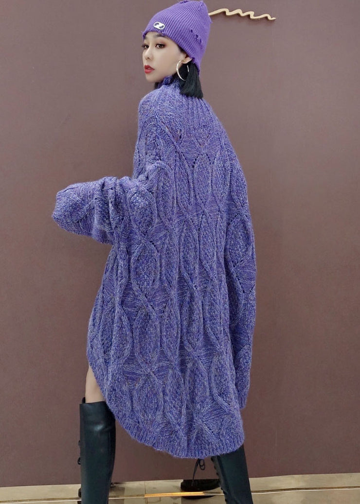 Plus Size Purple low high design Long Knit Dress Spring