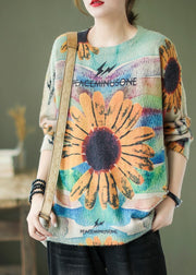 Plus Size Rainbow O-Neck Print Fall Knitted Sweaters