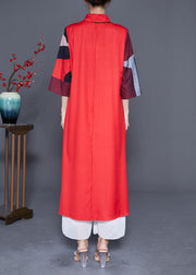 Plus Size Red Asymmetrical Print Silk Maxi Dress Summer