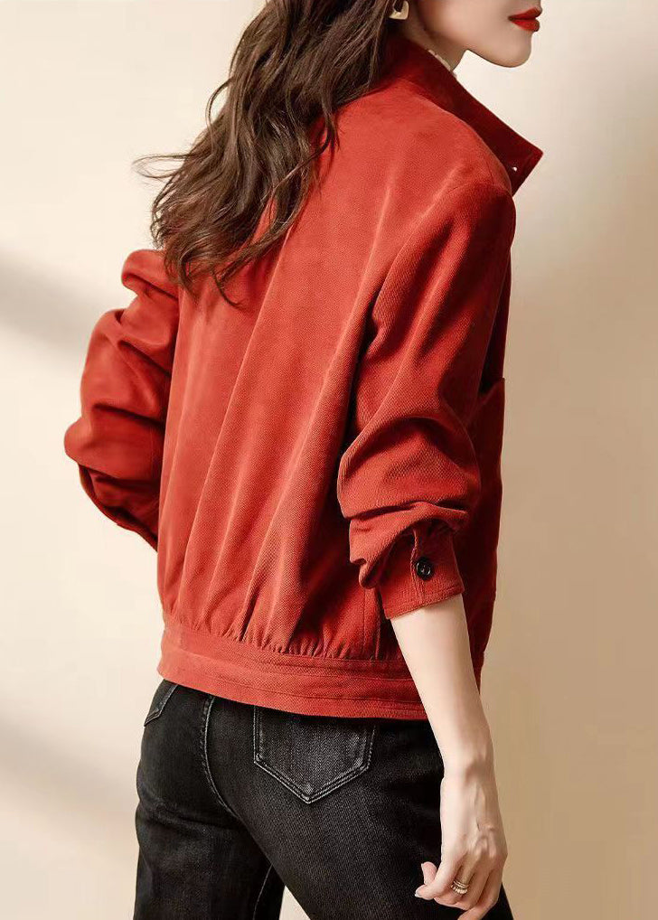 Plus Size Red Button Pockets Patchwork Cotton Coats Long Sleeve