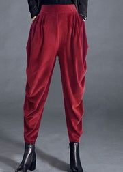 Plus Size Red High Waist Pockets Lässige Jogging-Herbsthose
