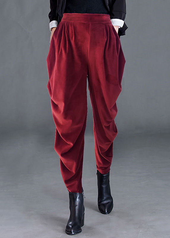 Plus Size Red High Waist Pockets Casual Jogging Fall Pants