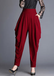 Plus Size Red High Waist Pockets Casual Jogging Fall Pants