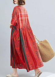 Plus Size Red Loose Patchwork Print Summer Dress - SooLinen